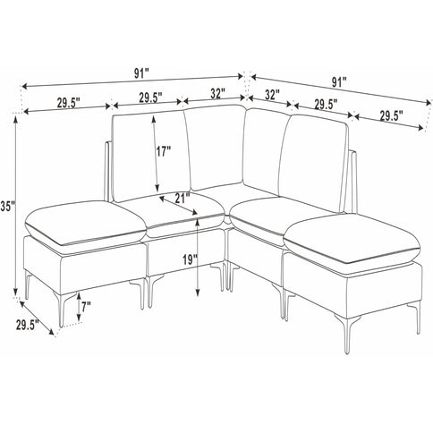 Upholstered Modular Sectional With Tall Legs, Medium Firm Seat