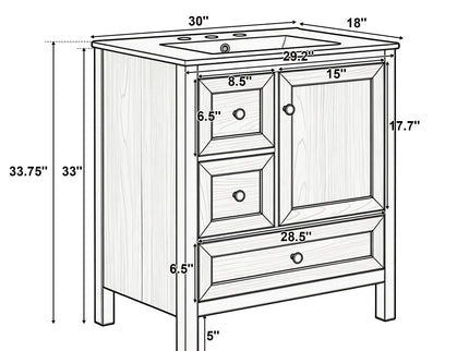 Modern Bathroom Vanity With Sink, Soft Close Drawers & Door, Storage Rack