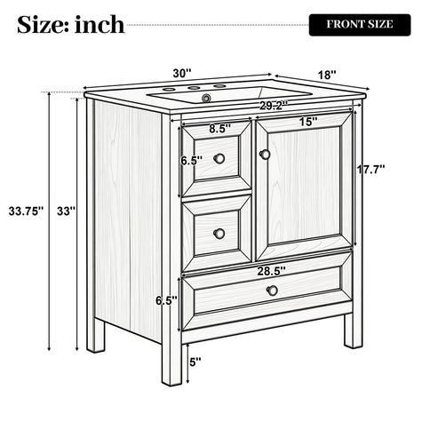 Modern Bathroom Vanity With Sink, Soft Close Drawers & Door, Storage Rack
