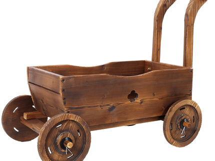 Wooden Wagon Planter Box Mobile Garden Planter With Wheels Handle Drain Hole Wood - Brown