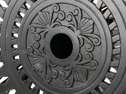 Elegant Cast Aluminum Round Bar Table With Romantic Filigree Design - Copper