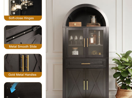 Arched Kitchen Pantry Cabinet With Adjustable Shelves And Barn Door Design