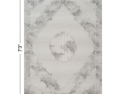 Geometrix - 5'3" X 7'3" Medallion Area Rug With Geometric 3D Effect - Ivory / Gray