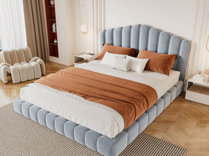 Queen Upholstered Bed Frame With Shell Shaped Headboard - Light Blue - Light Blue