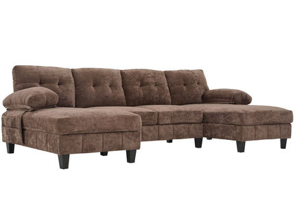 U-Shaped Sectional Sofa 103.5" Fabric Couch With Dual Chaise Lounges, Storage Pockets, Armrest Pillows