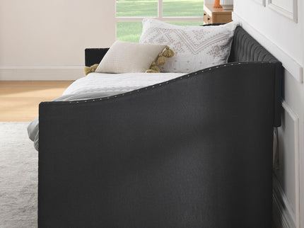Upholstered Tufted Daybed With 2 Drawers, Waved Arms