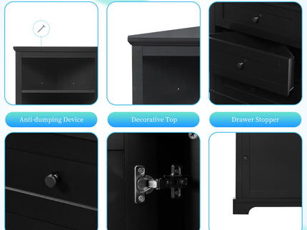 Tall Storage Cabinet With 3 Drawers And Adjustable Shelves For Bathroom