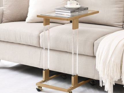 Side Table, Sofa Table, Glass Top C Shape Square Table With Metal Base For Living Room, Bedroom, Balcony Home And Office