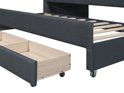 Upholstered Simple Design Daybed With Trundle And 3 Drawers