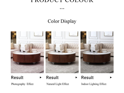 Round Coffee Table With 2 Drawers For Living Room - Walnut Brown / White / Multi