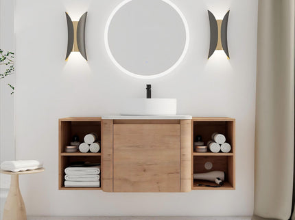 Wall Mounted Bathroom Vanity With Art Sink, 2 Storage Shelves, Soft Close Door