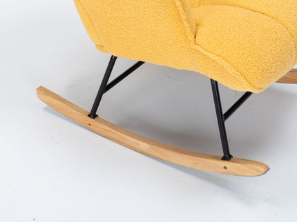 Rocking Chair Nursery, Teddy Upholstered Glider Rocker With High Backrest, Reading Chair Modern Rocking Accent Chairs Glider Recliner For Living Room - Yellow