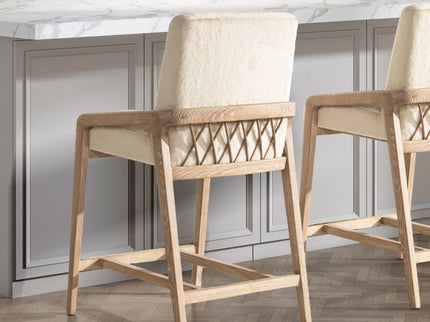 Arizona - Solid Ash Upholstered Counter Stool With Rope Detail - Creme De La Creme White