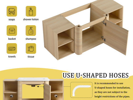 Wall Mounted Bathroom Vanity With Sink, Storage Shelves & Soft Close Door