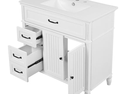 Bathroom Vanity With Sink, 2 Door Storage With Soft Closing Hinges - White