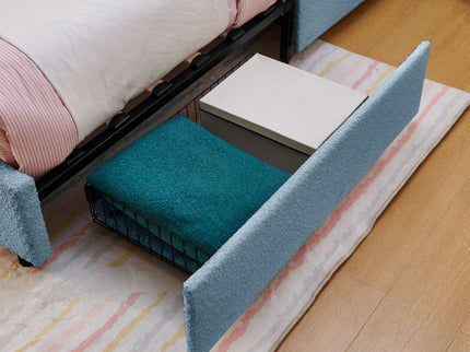 Upholstered Bed With Oversized Rabbit Ear Headboard, LED Lights & 4 Storage Drawers