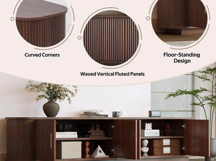 70" TV Stand With Ample Storage, Refined Curved Corners - Dark Brown