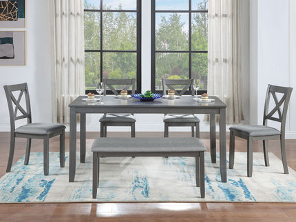 6 Pieces Kitchen Dining Set, Rectangular Wooden Dining Table With 4 Chairs And A Bench