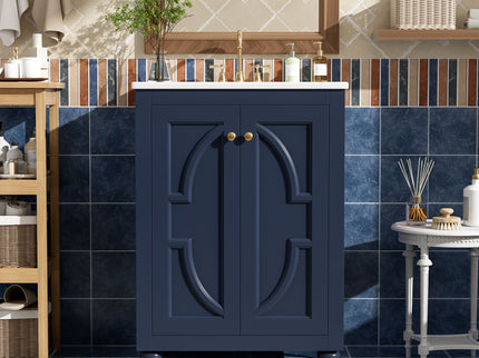Bathroom Vanity With Ornate Elliptical Motif, Soft Close Hinges