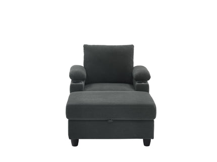 Accent Chair With Storage Ottoman, Reclining Single Chaise Lounge With Cupholders And USB, C Ports