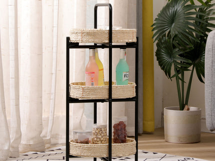 Modern 3 Tier Handwoven Side Table With Oval Organizer