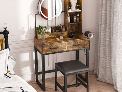 Makeup Vanity Table With LED Lights, 3 Color Options, Power Outlet