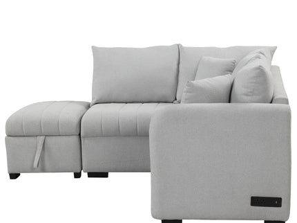 L-Shaped Sectional Pull Out Sofa Bed Sleeper Sofa With Two USB Ports, Two Power Sockets And A Movable Storage Ottoman