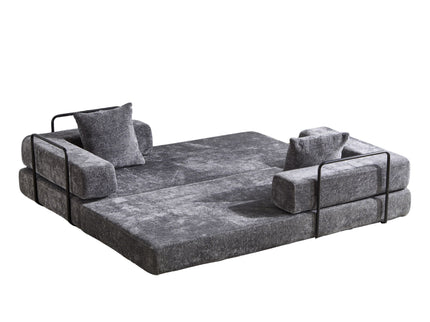 Convertible Floor Sofa Bed With Pillow Back Support Armrest