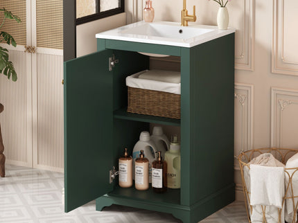 Bathroom Vanity With Sink, Freestanding Single Cabinet Set, Soft Close Door, Adjustable Shelf