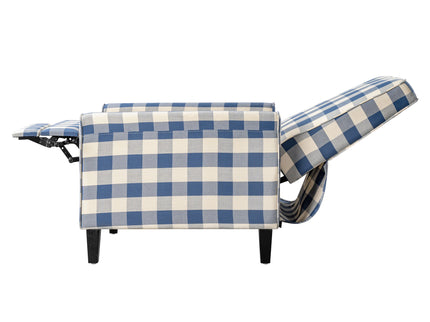 Buffalo Plaid Push Back Recliner Chair For Living Room - Blue / White