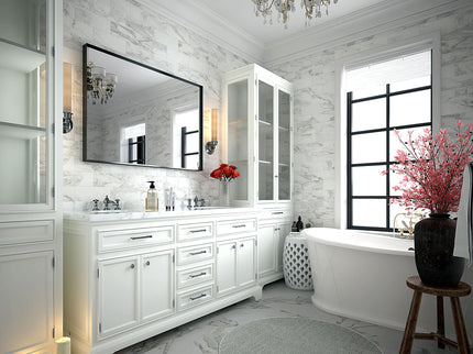 Rectangular Bathroom Mirror Square Angle Metal Frame Wall Mounted Hanging Plates Wall Mount Mirror For Bathroom (Horizontal & Vertical)