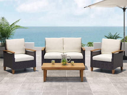 Isla - Transitional Chat Set With Water Resistant Cushions - Teak