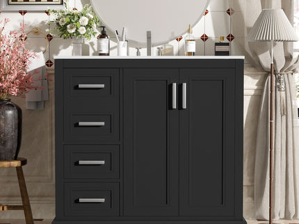 Bathroom Vanity With Sink, Soft Close Doors, Adjustable Shelf & 3 Drawers