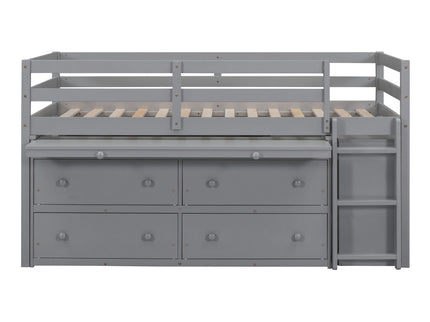 Loft Bed With Retractable Writing Desk And 4 Drawers, With Lateral Portable Desk And Shelves