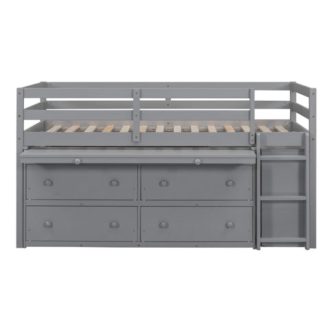 Loft Bed With Retractable Writing Desk And 4 Drawers, With Lateral Portable Desk And Shelves