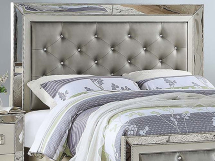 Glamorous Tufted Headboard Bed With Mirror Trim
