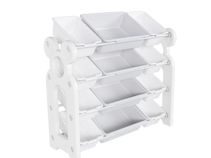 Multi Functional Kids Toy Storage Organizer Cabinet With Hdpe Shelf And 12 Bins - Gray White