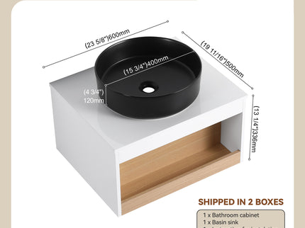 Floating Bathroom Vanity With Glossy Round Vessel Sink
