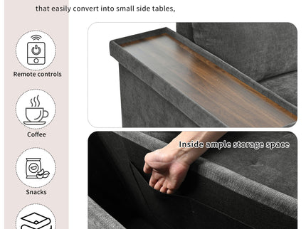 L Shaped Couch With Pull Out Bed And Storage Sectional Sleeper Sofa With Hidden Storage, Wide Armrest With Storage, For Living Room, Apartment, Bedroom, Office