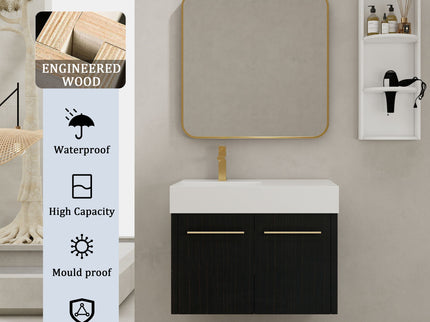 Modern Wall Mounted Bathroom Vanity With Resin Sink And Storage Rack
