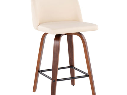 Toriano - Mid Century Modern Fixed Height Counter Stool & Square Footrest (Set of 2)