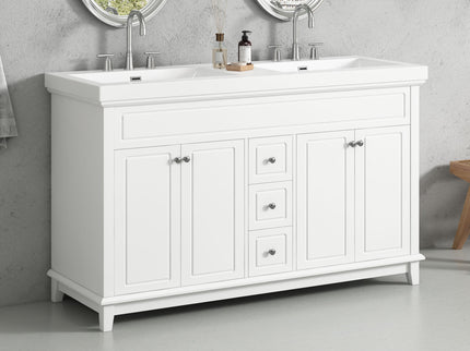 Bathroom Vanity With Double Sinks, 3 Drawers & 4 Doors - White