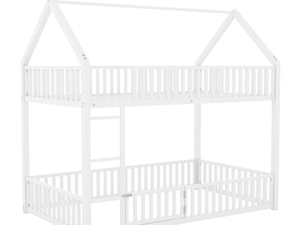 Metal House Bunk Bed With Fence And Door