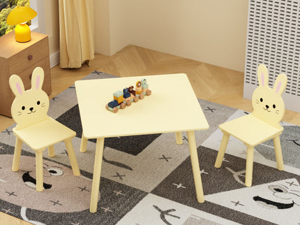 Table And Chair Set With 2 Bunny Chairs, Children's Activity Table For Toddlers, Cute Animal Design - Yellow