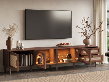 TV Stand For TVs Up To 90", Media Console With App Controlled LED Lights, 2 Drawers & Door Storage - Dark Brown