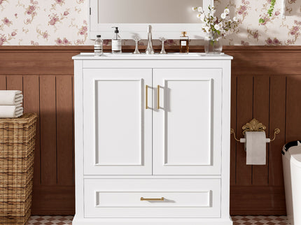 Bathroom Vanity With Sink, 1 Divided Drawer And 2 Soft Close Doors With Double Shelf