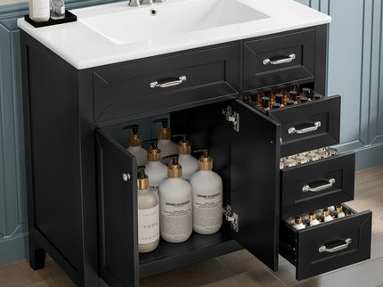 Modern Bathroom Vanity With Sink, Freestanding Design With Drawers And Doors