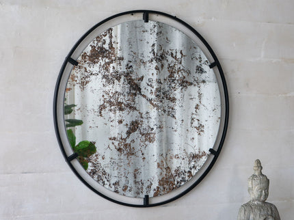 Theodor - Mirror With Industrial Design Round Mirror With Metal Frame For Wall Decor & Entryway Console Lean Against Wall - Black