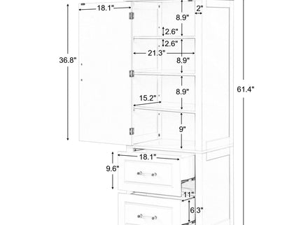 Tall Freestanding Bathroom Storage Cabinet With 2 Drawers And Adjustable Shelf