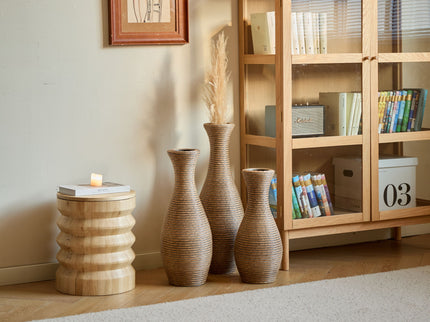 3 Piece Artificial Rattan Floor Vase Set Decorative Accent For Living Room, Hallway & Entryway, Ideal For Dried Or Silk Flower Arrangements - Beige